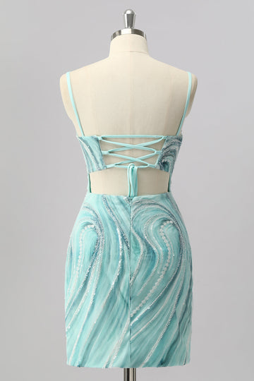 Green Bodycon Sequin Mini Cocktail Dress with Beading